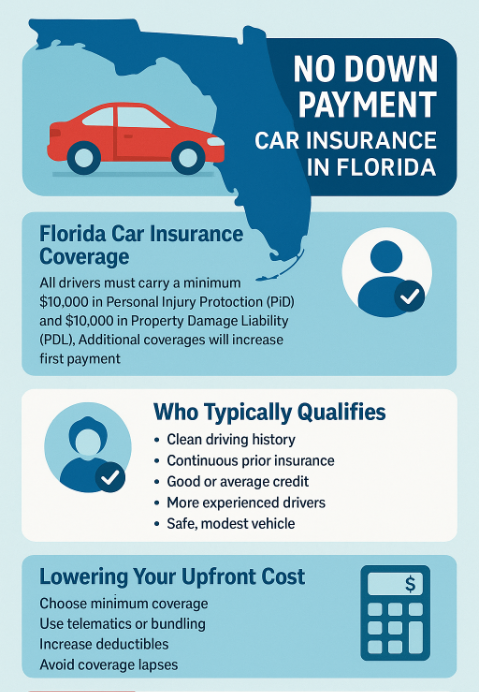 Infographic on No Down Payment Car Insurance Coverage in Florida